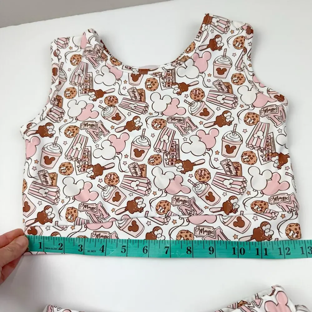 Kids Pink & Brown Printed Crop Top and Twirl Skirt Set - Picture 9 of 10